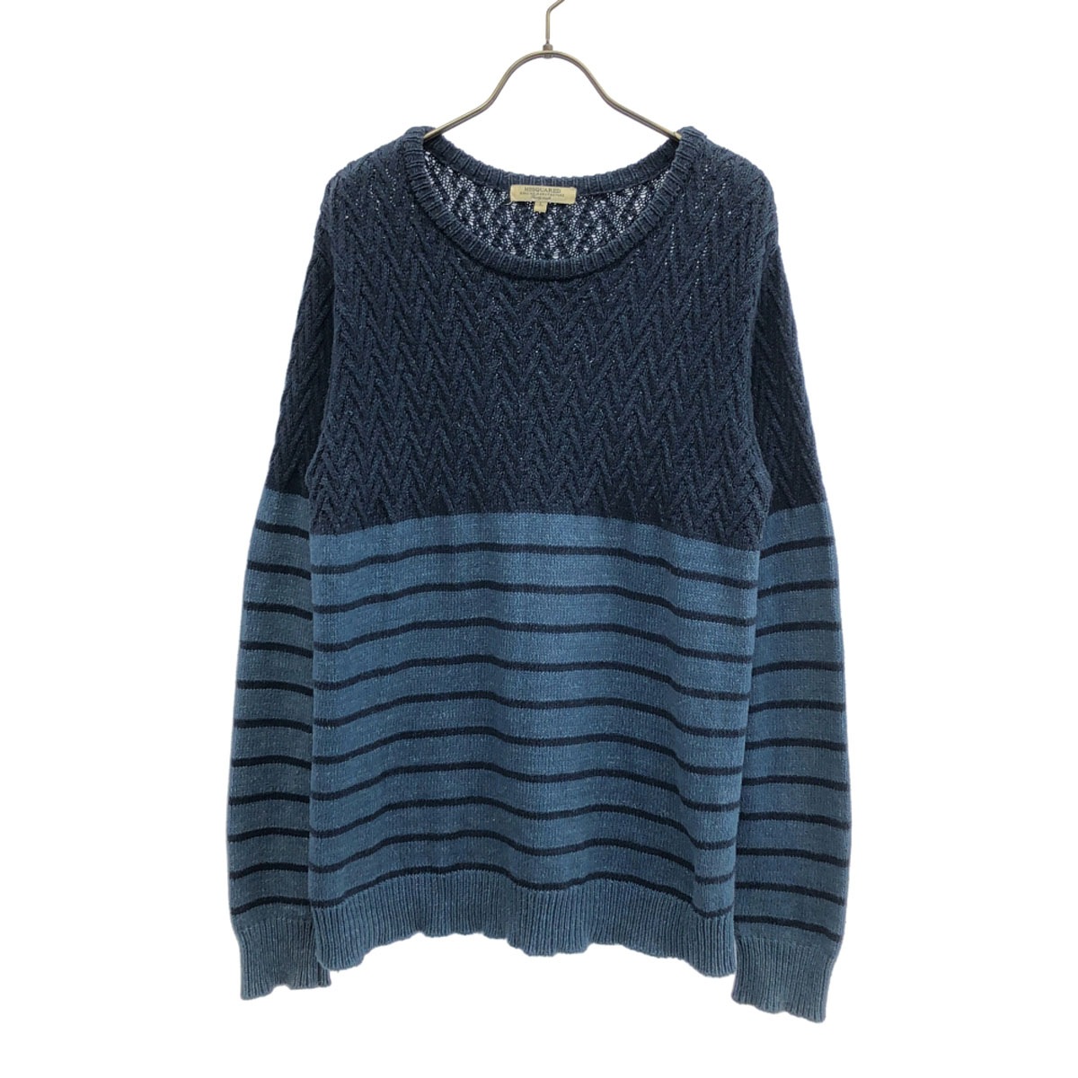 ボーダー柄 長袖 ニット L ネイビー系 セーター レディース 古着