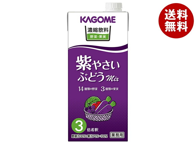 カゴメ 濃縮飲料 紫やさい・ぶどうミックス(3倍希釈) 1L紙パック×6本入×(2ケース)
