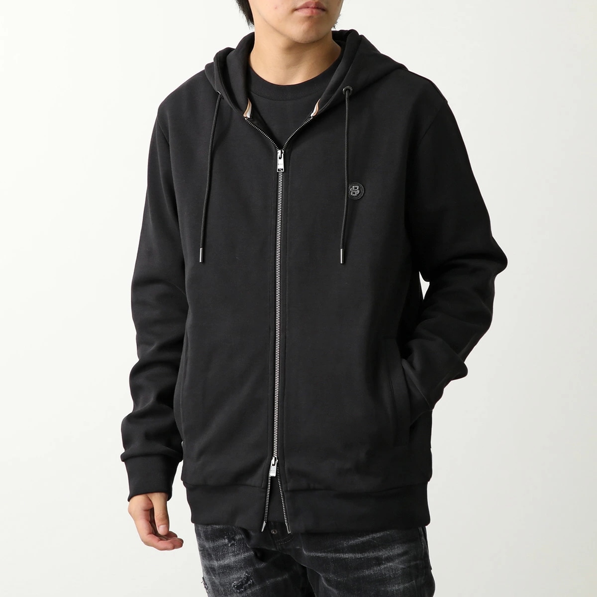 HUGO BOSS BLACK ヒューゴボス ブラック パーカー 50520303 メンズ スウェット ジップアップ コットンブレンド 長袖 ロゴパッチ 001