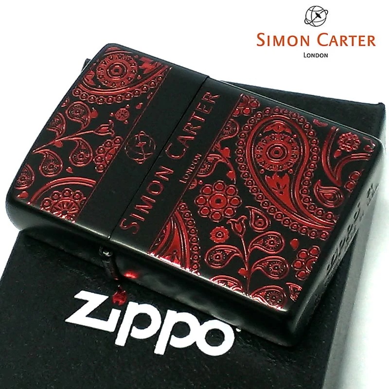 ZIPPO ライター サイモンカーター ジッポ ペイズリ― マットブラックレッド 艶消し 黒 赤 彫