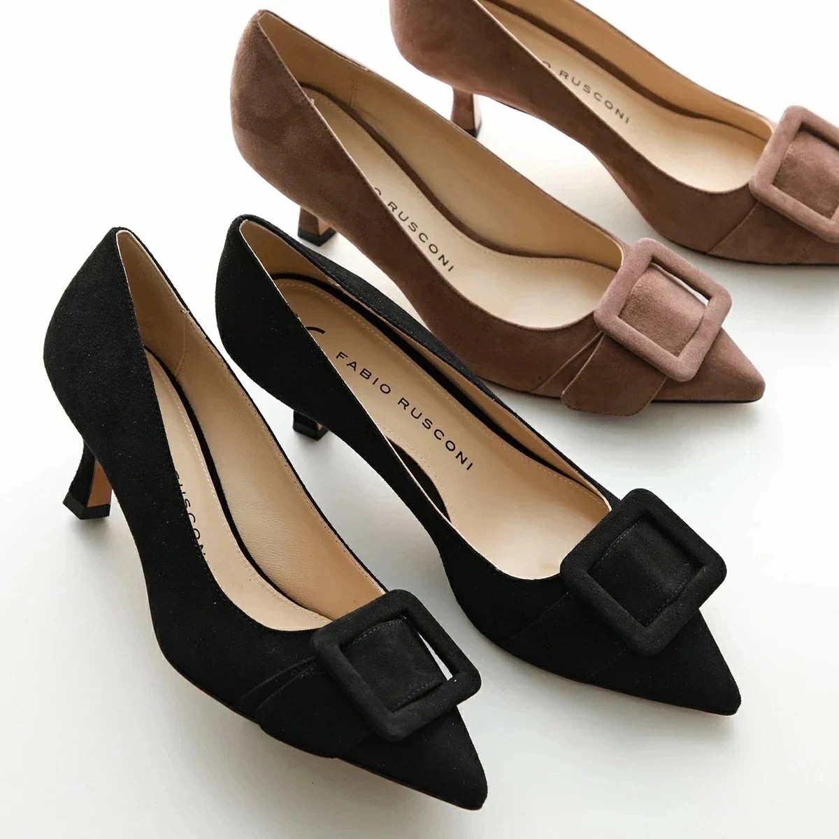 FABIO RUSCONI ファビオルスコーニ パンプス I 2580 CAMOSCIO レディース スウェード ポインテッドトゥ バックル シューズ 靴 カラ