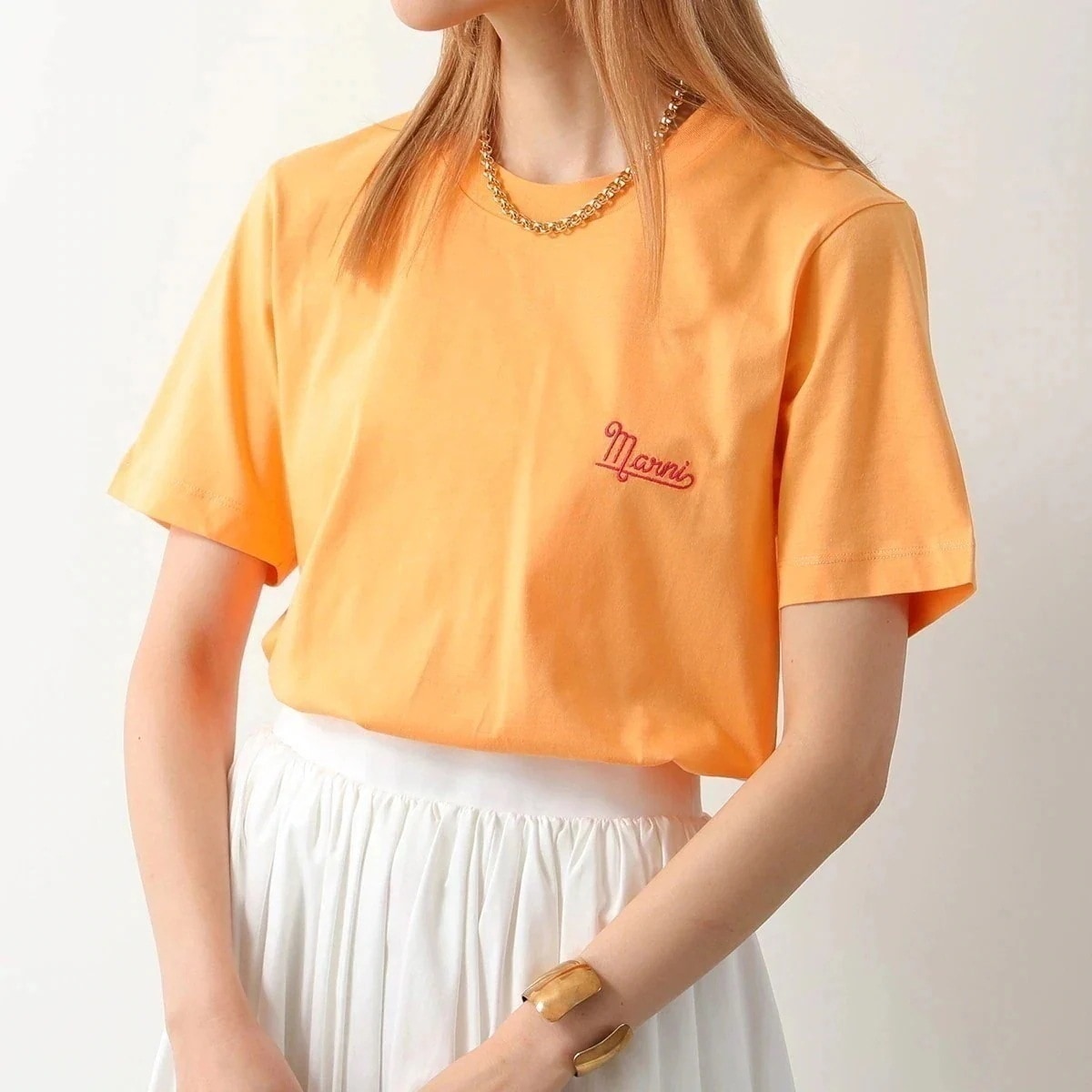 MARNI マルニ Tシャツ 【1枚単品】THJE0211X0 UTCZ68 レディース 半袖 クルーネック カットソー コットン ロゴ刺繍 カラー3色