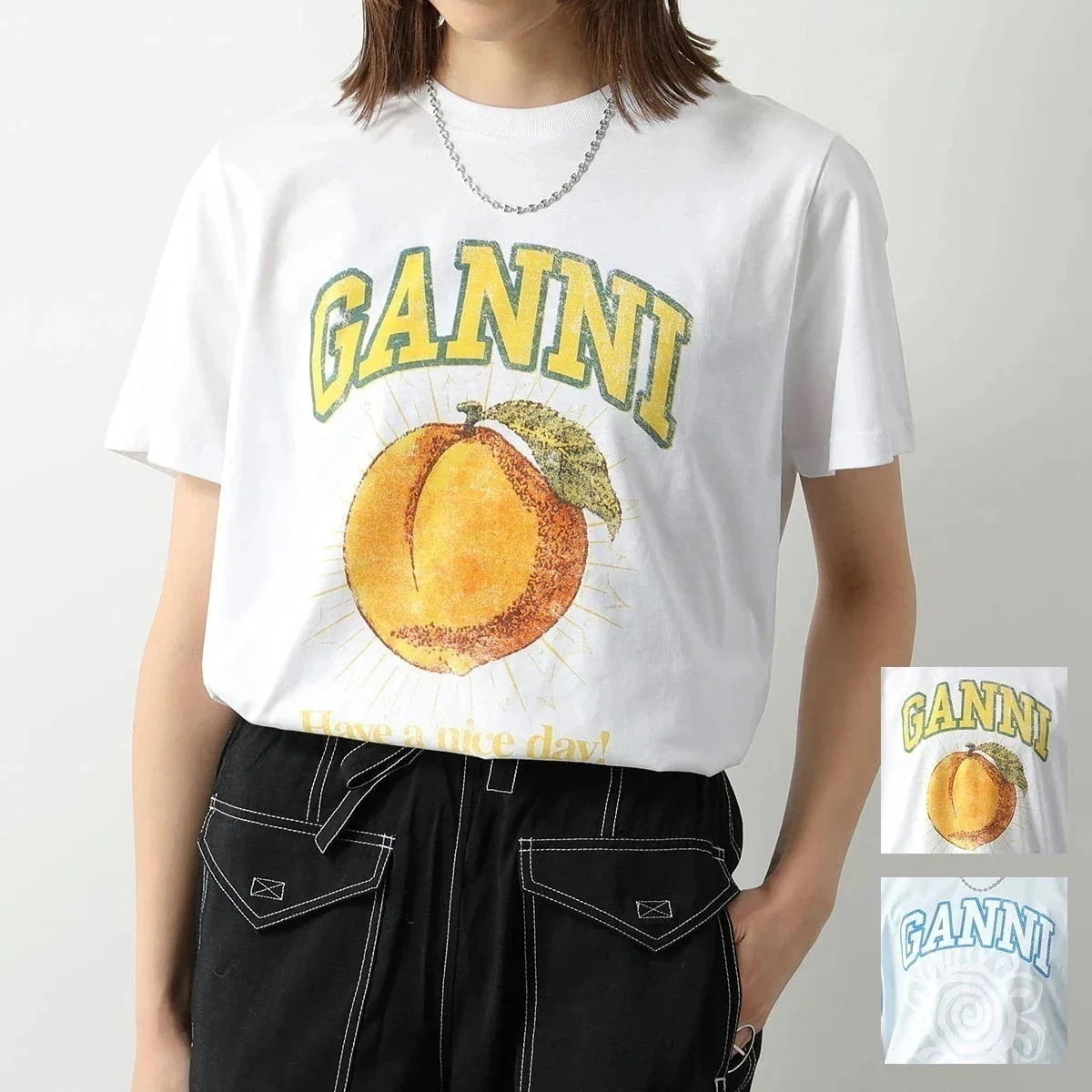 GANNI ガニー 半袖 Tシャツ Basic Jersey Peach Flower Relaxed T-shirt T3529 T3533 3575 レディ