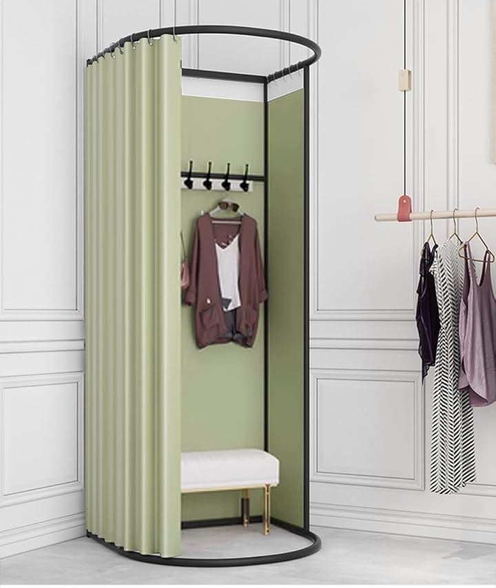 フィッティングルーム 試着室 更衣室 着替え 遮光カーテン シェーディングカーテン付き 衣料品店 洋服店 催事場 安定感 仮設(グリーン, 幅85CMx奥行80CMx高さ200CM)