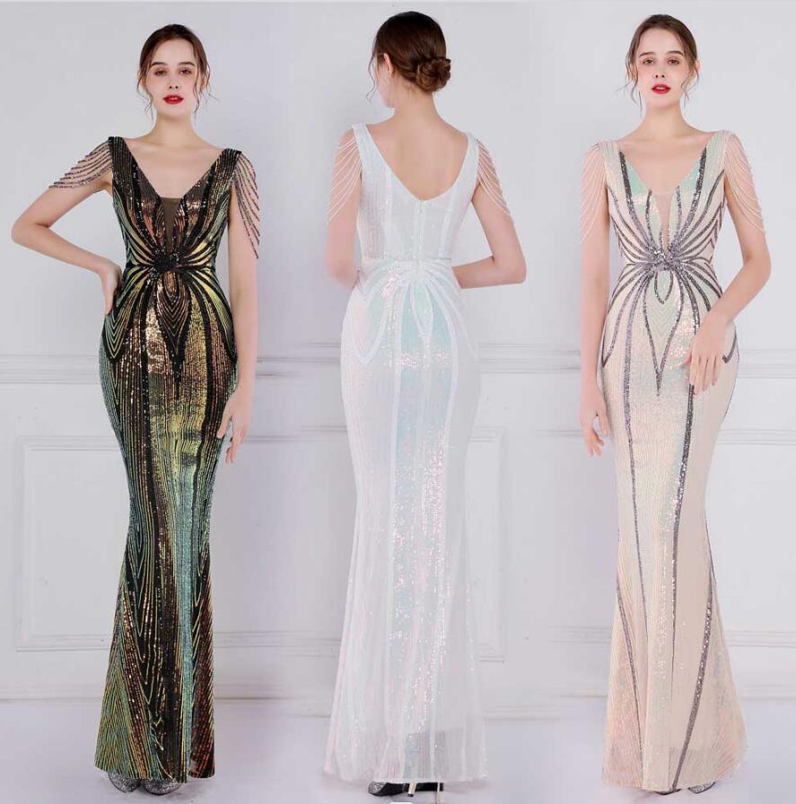 スパンコール キラキラドレス イブニングドレス ウェディングドレス お花嫁 パーティードレス ノースリーブ タイトワンピース 大きいサイズ ロングドレス Vネック マーメイドドレス ナイトドレス フォ