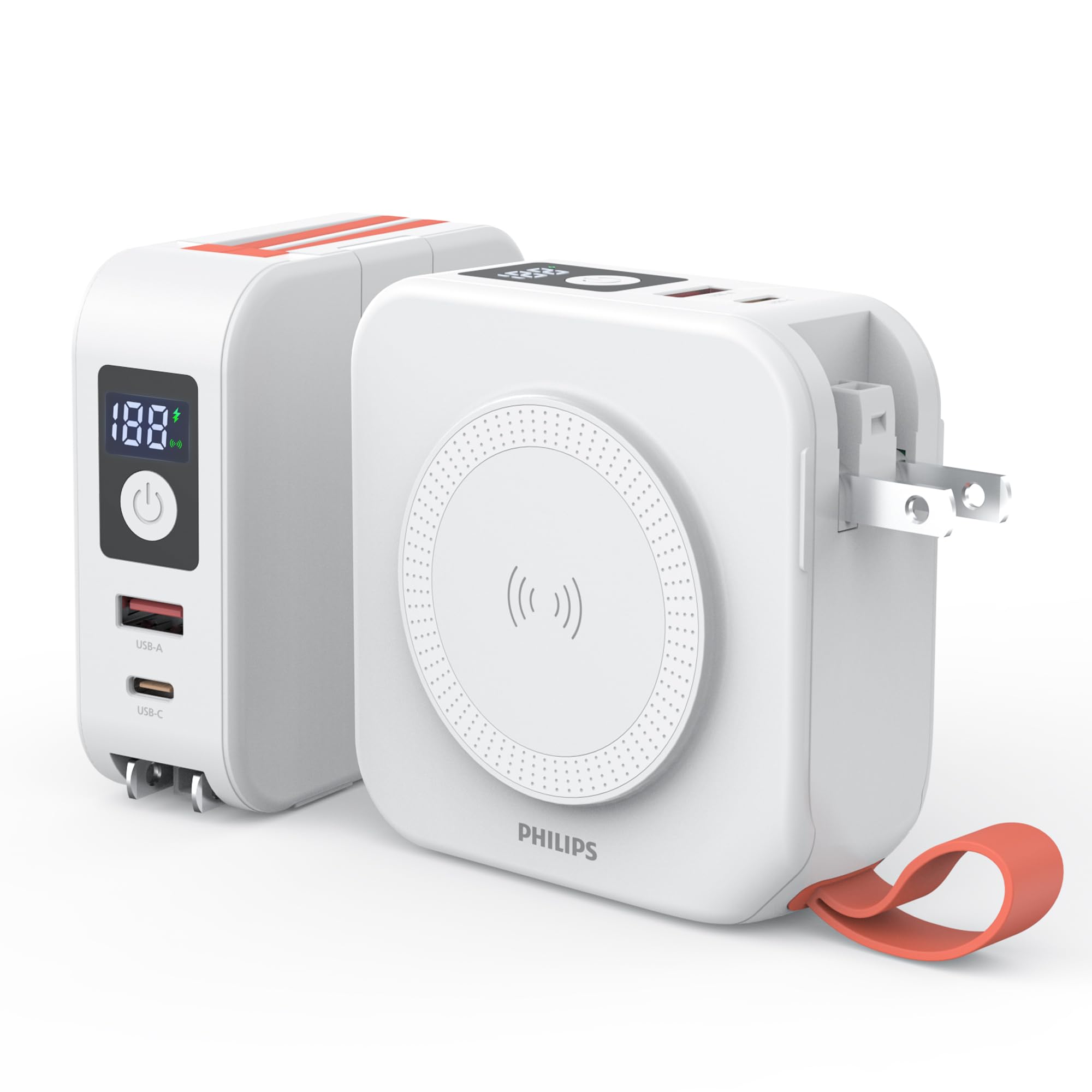 Philips(フィリップス) 10000mAh MagSafe マグネット式 モバイルバッテリー 大容量 ACプラグ付 5台同時充電 MAX 22.5W出力 USB-A＆入出力USB-C PD/パス