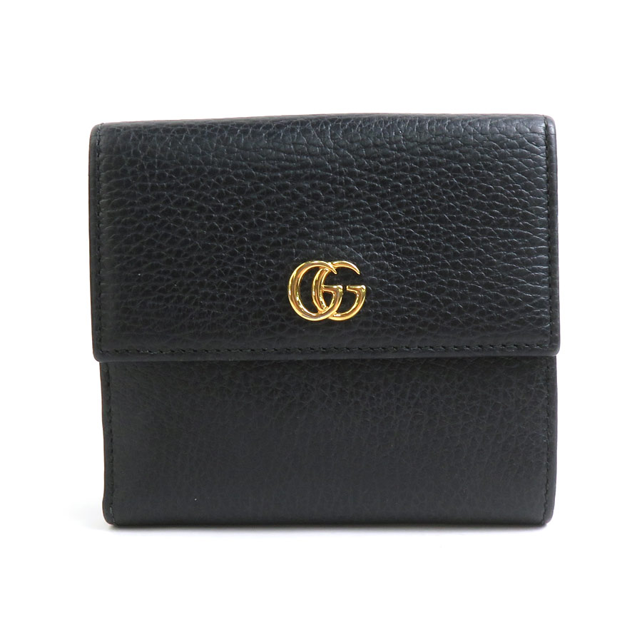 グッチ GUCCI 二つ折り財布 GGマーモント レザー ブラック レディース 456122 r10560a