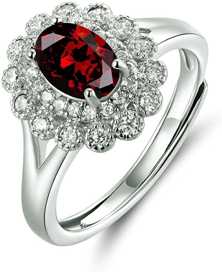 調節可能 925純銀製 リング( 1月 誕生石 ガーネット)