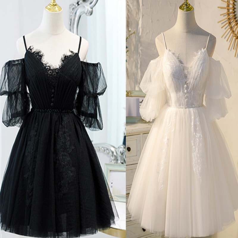 2色オーダー可きれいレースパールオーガンジーレースミニ丈プリンセス結婚式誕生日会パーティードレス