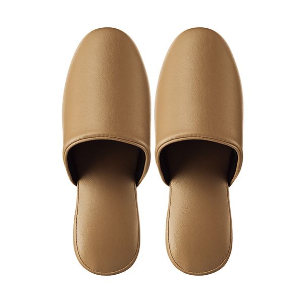 （まとめ） TANOSEE最高級レザー調スリッパ 吊り込み ベージュ 1足 (×5セット)