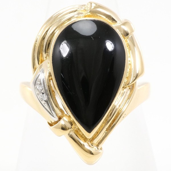 PT900 プラチナ K18YG リング 指輪 11号 オニキス ダイヤ ジュエリー 中古