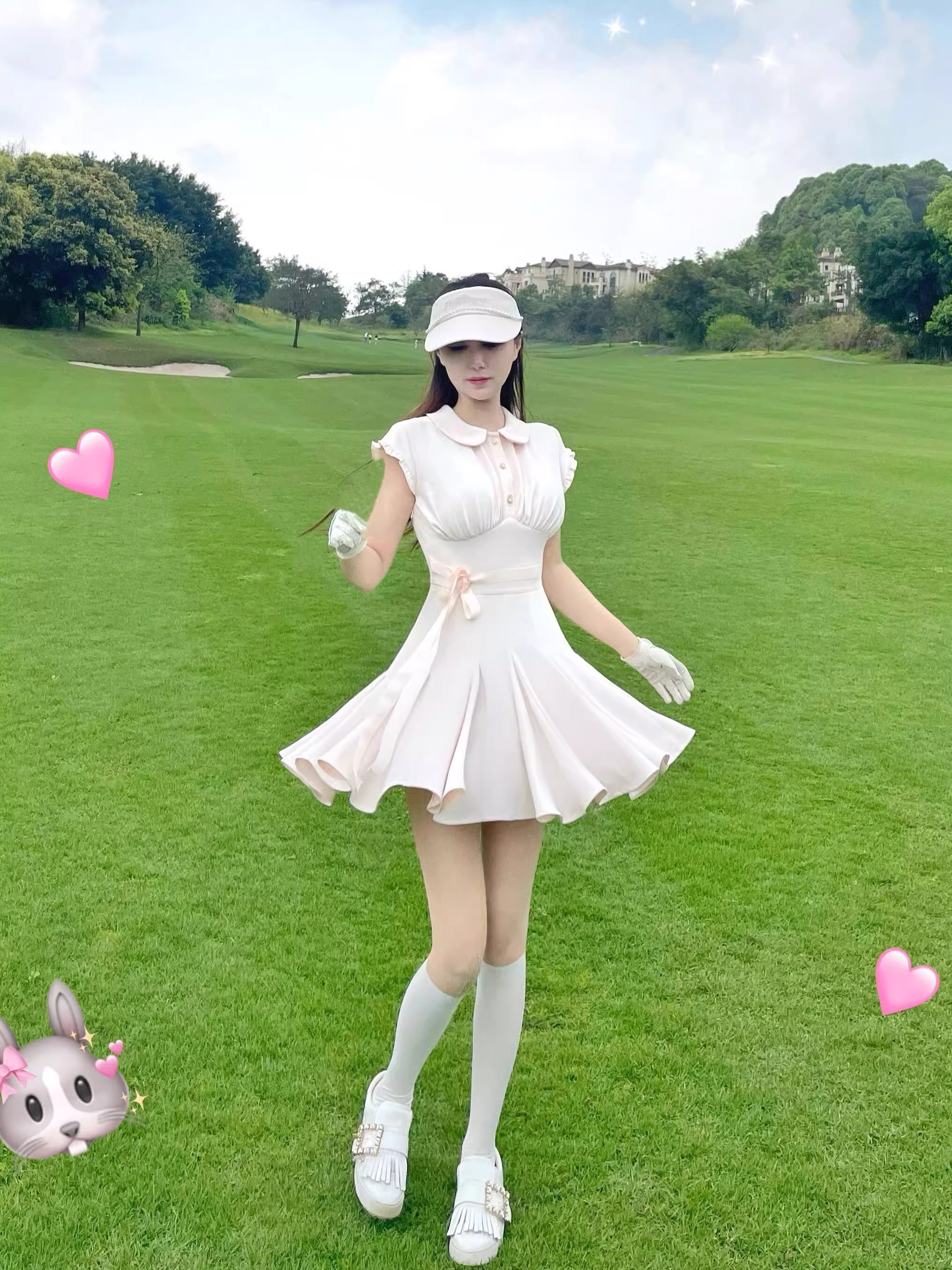ゴルフウェア 2025 春夏 上下セット ワンピース 半袖 めっちゃ可愛い 速乾 通気 痩せる レディース 韓国風 ゴルフスカート スポーツ テニスウェア ライトピンク