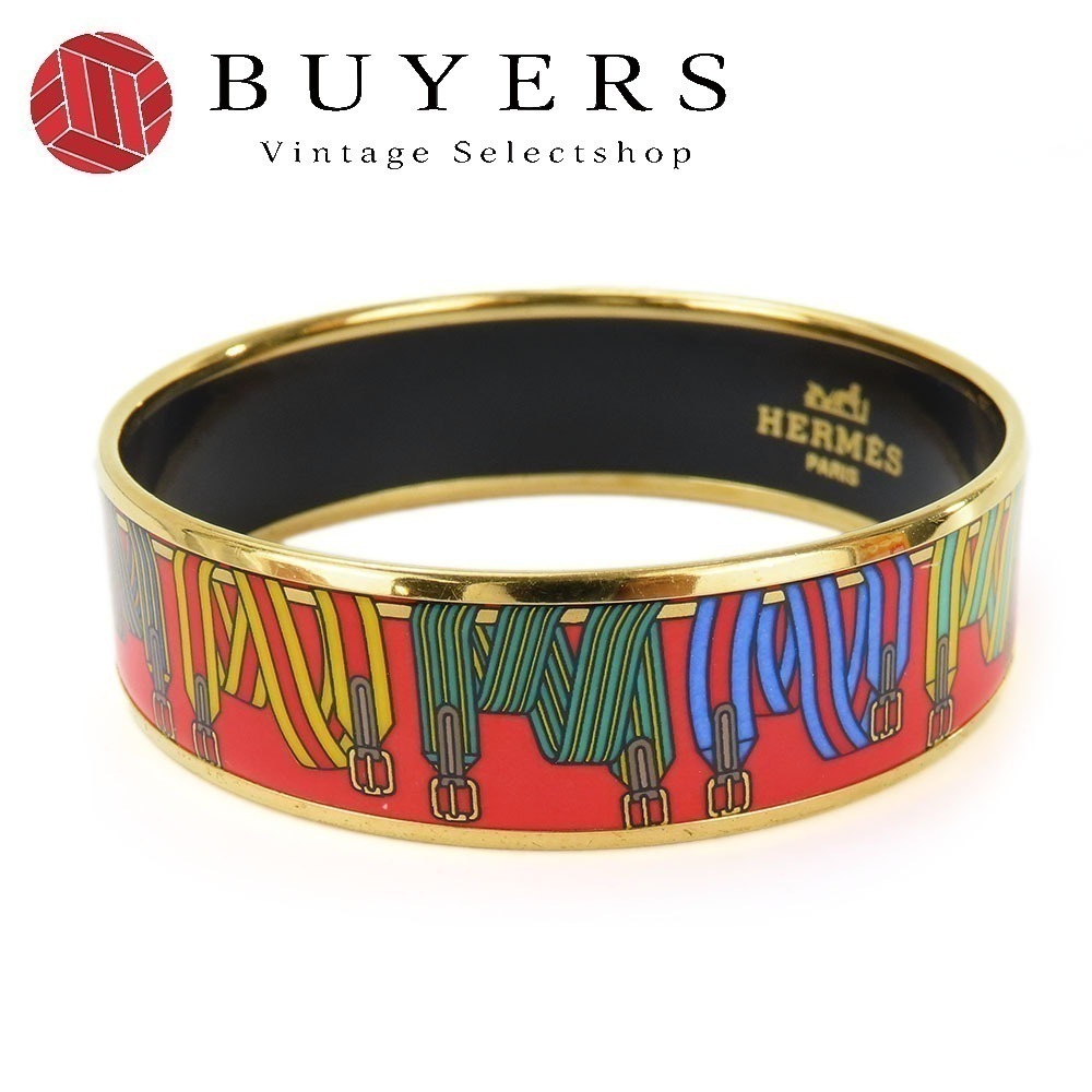 中古 バングル エマイユGM メタル 七宝焼き レッド マルチカラー ゴールド金具 ベルト柄 アクセサリー レディース 女性