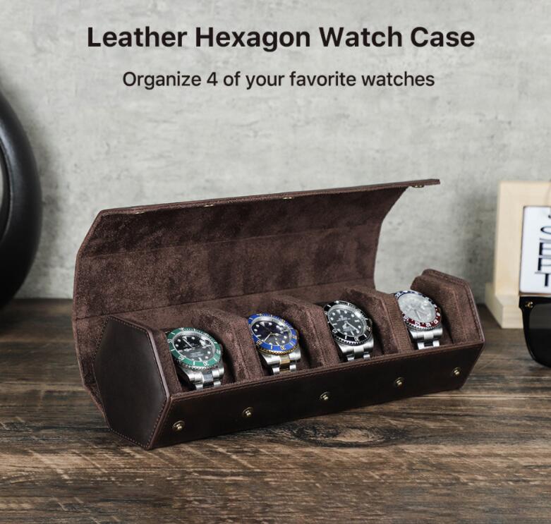 【期間特典】腕時計ケース 本革 牛革 復古 時計ケース 4本用 長方形 ウオッチケース 収納ボックス コレクションケース 持ち運び 便利コンパクト プレゼント 見せる収納 メンズ 高級コーヒー 収納