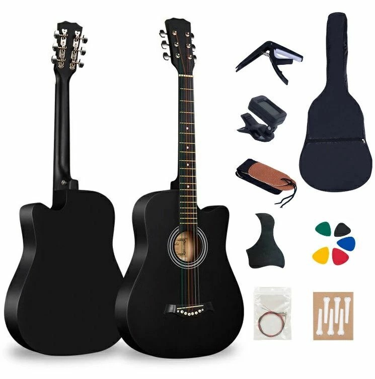 [高品質]ギター 初心者 9点セット 学生 大人用 初級 アコギギター 38インチ 入門練習ギター 黒
