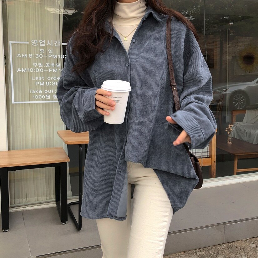 3color レディース トップス シャツ コーデュロイ 長そで 長袖 アウター ゆったりサイズ