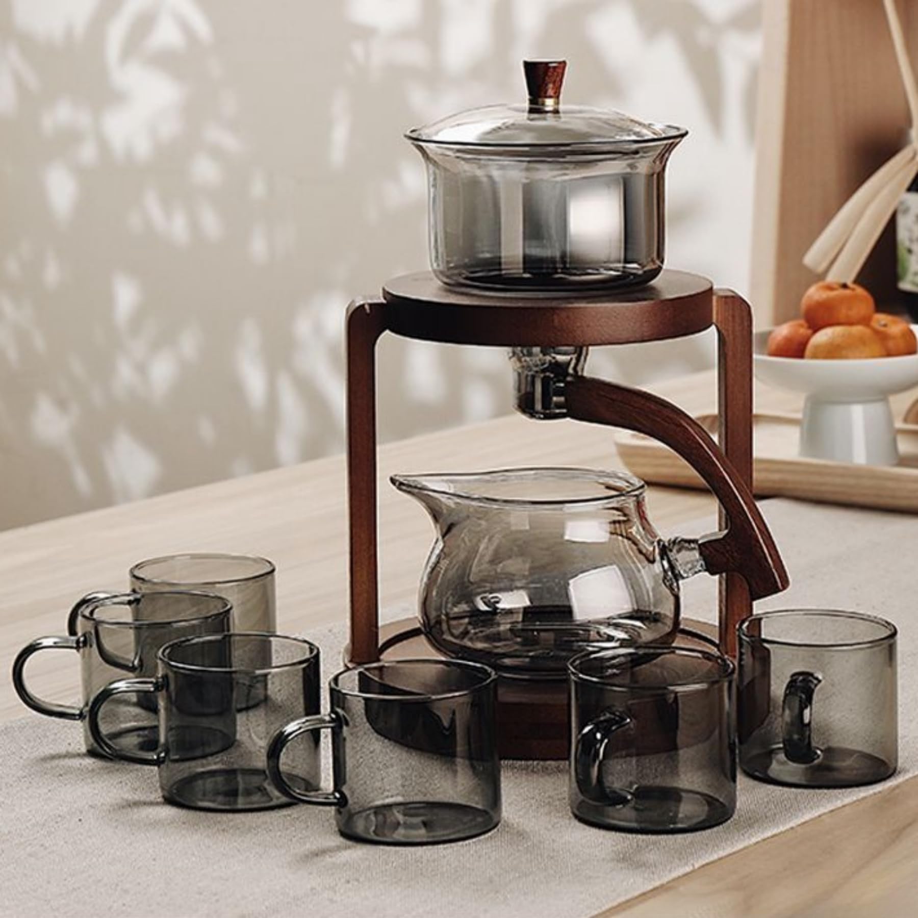 ティーポット ガラス 耐熱 急須 湯呑み セット 茶海 茶こし付き 天然木 半自動ティーセット 茶器セット 工夫茶器 煎茶器セット 湯呑みセット 番茶器セット 蓋碗 煎茶道具 湯飲み茶碗 茶器揃い 紅