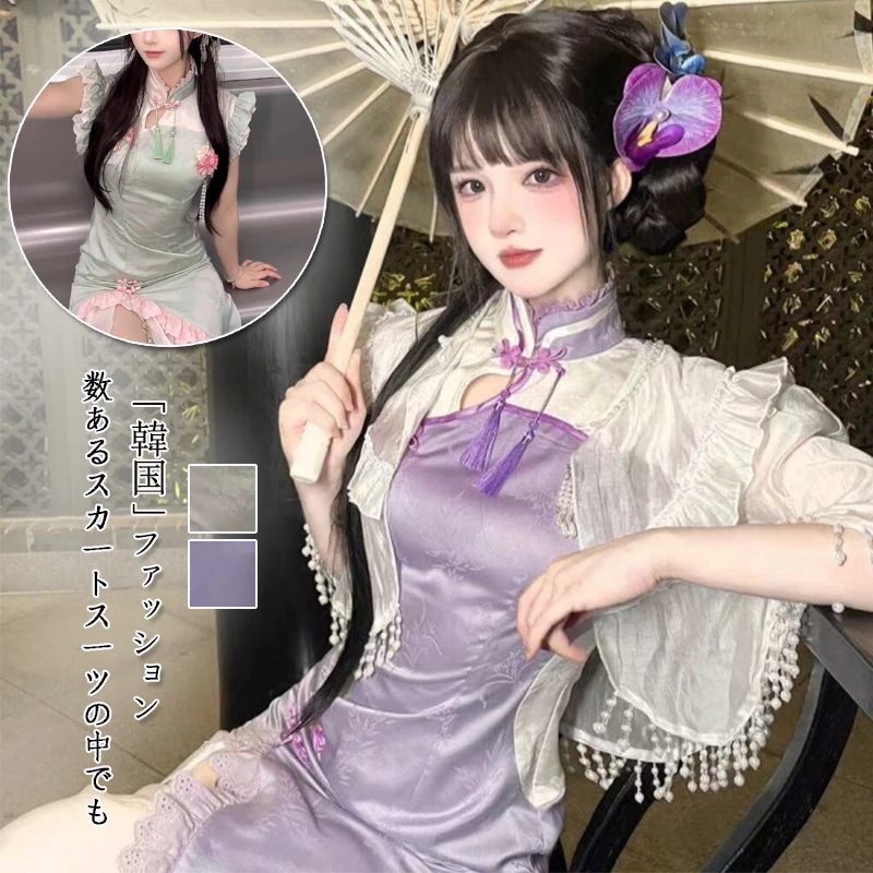 ロリータ ロリータ旗袍 サスペンダー 女性 制服 可愛い プリンセスドレス ショートスカート 夏 スリミング 重工テールふわふわプリンセスドレス