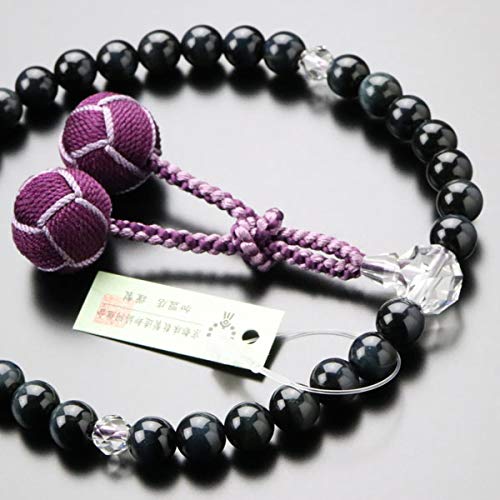 念珠ドットコム 数珠 女性用 約8ミリ 青虎目石 カット水晶 2色梵天房【略式数珠 京念珠 京都 宗派共通 小田巻梵天房 虎眼石 ブルータイガーアイ ホークスアイ 水晶 4月の誕生石 天然石 葬式 法