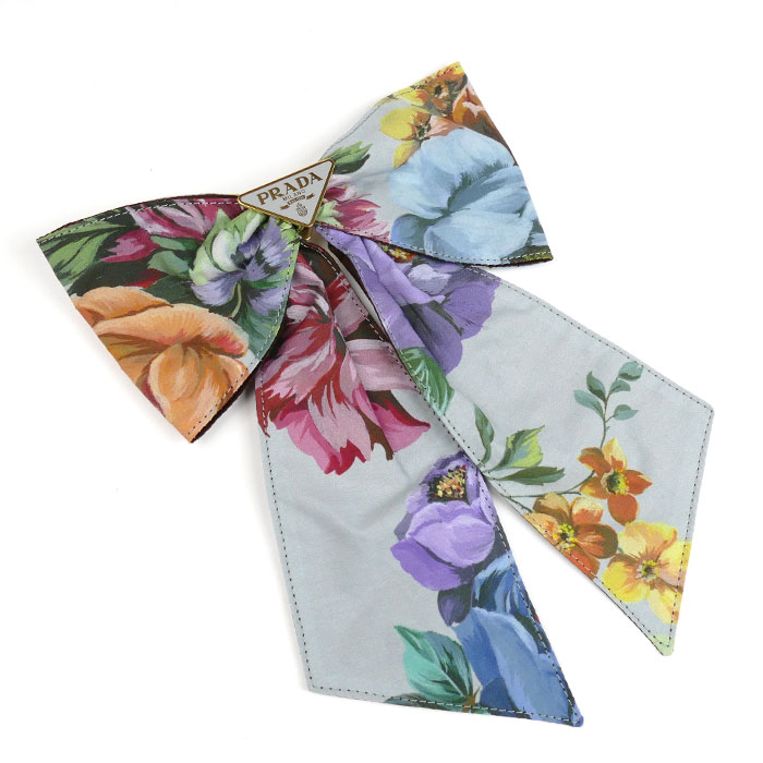 PRADA プラダ コットン 真鍮 プリントファブリック ヘアクリップ バレッタ 1IF163_2C1V_F0276 レディース 中古 美品