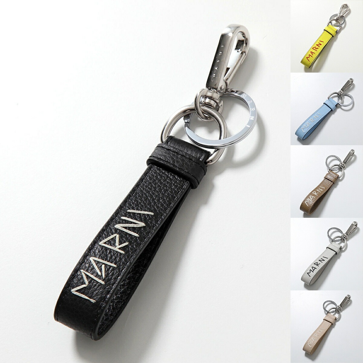 MARNI マルニ キーリング PCMO0030A0 PCMI0018A2 P6533 レディース レザー レタリングロゴ刺繍 ストラップ キーホルダー バッグチャーム カラー7色