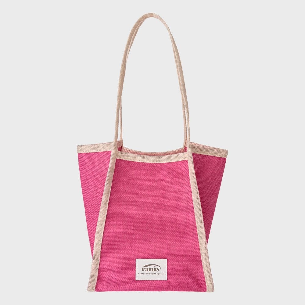 YMS リネンビーチバッグ-ピンク/アイボリー