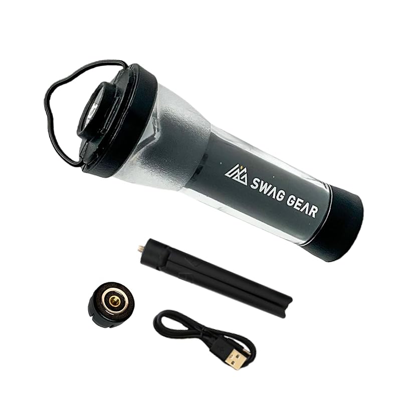 即納：SWAG GEAR キャンプ用ランタン LEDランタン USB充電式 250LM高輝度 最大約120時間持続 無段階調光 9.8cm超ミニサイズ (BLACK-磁石ミニトライポッド)