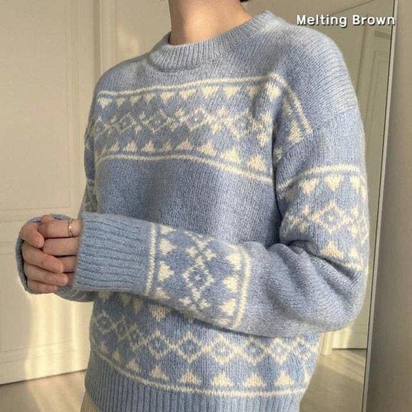 女性ルーズフィットラウンドネック冬ニット PR26