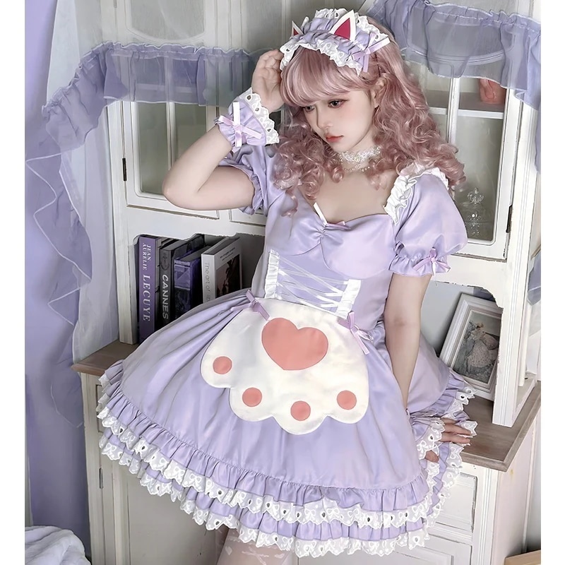 2026新入荷！【早割り】正規品 新作紫猫メイド服cosかわいい猫爪lolita王女ワンピース