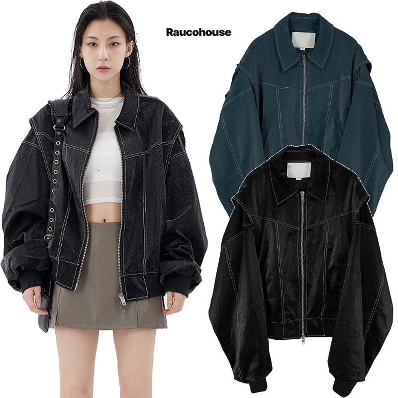 Viper Leather 2-Way Zip-Up Jacket 男女共用 韓国人気 2色