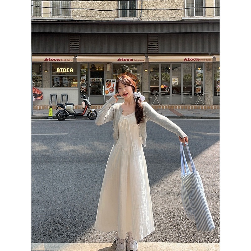 韓国 セットアップ レディース 夏 着痩せ2点セット ニットカーディガン+キャミソールワンピース 長袖セットアップ 4,647円