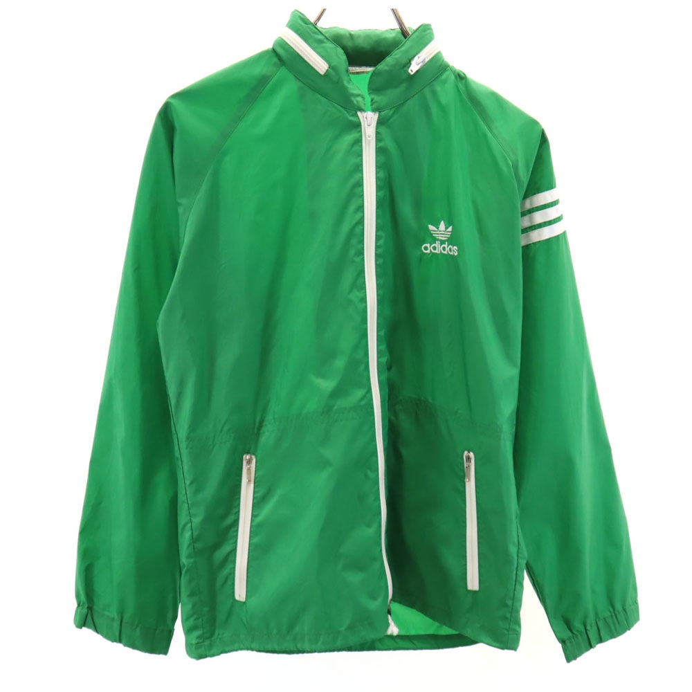 70s 80s ヴィンテージ デサント製 トレフォイルロゴ ナイロンジャケット S グリーン フード付き メンズ