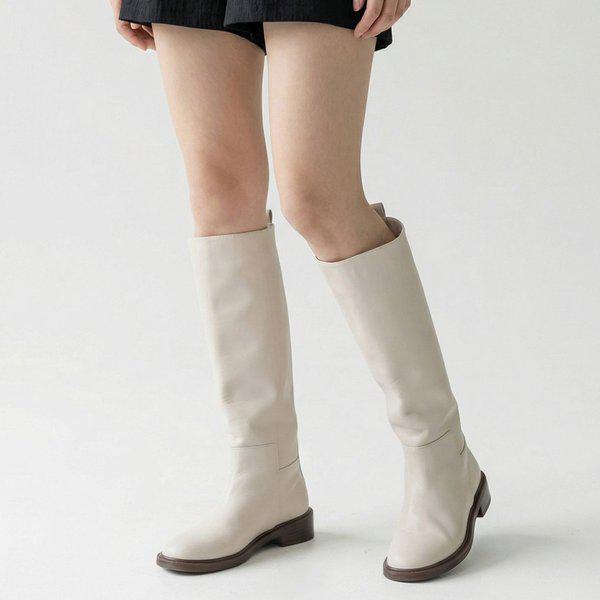 女性ラウンドトゥ ノンジップ ロングブーツ 3cm