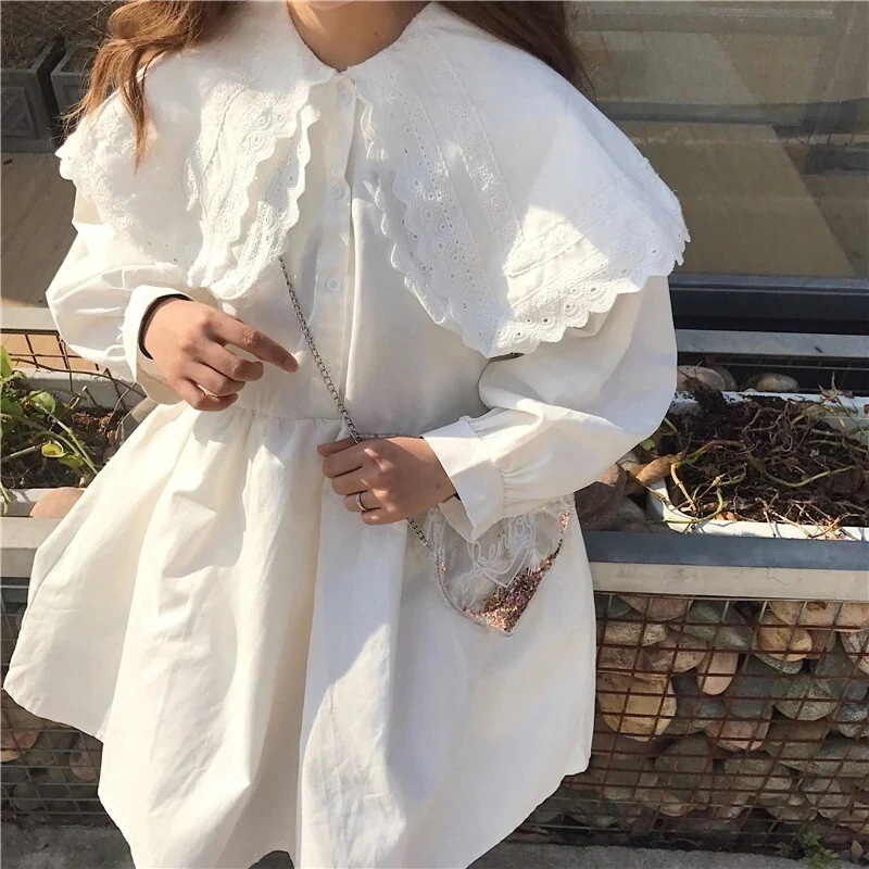 ロングスカートレトロ風 ワンピース 長袖 aライン ニット ワンピ ミニ ショート丈 長袖 ぽわん袖 フリル袖 ボリューム袖 ボリュームスリーブ 袖コンシャス ドルマンスリーブ ラグ