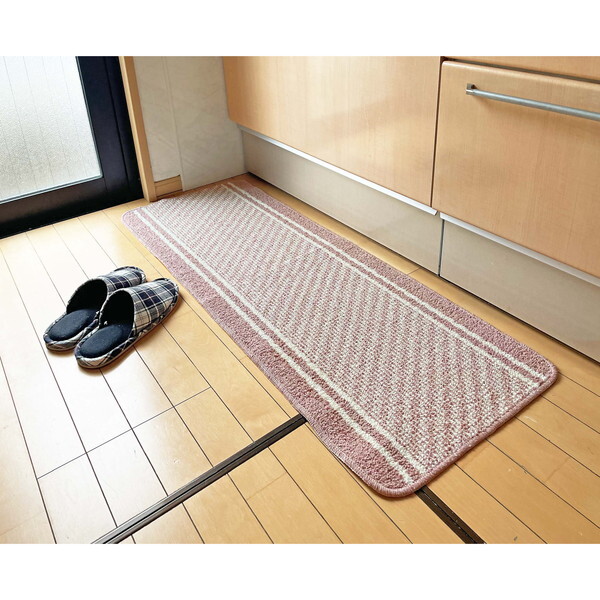 マルナカ 6443 日本製キッチンマット コットンライン 45×120cm ピンク メーカー直送