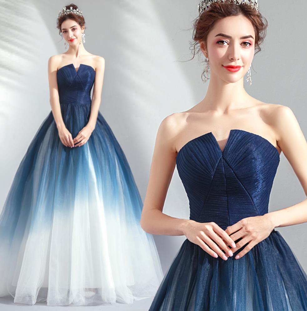 【SNS大人気】XS-3XL レディース　ウェディングドレス　カラードレス 結婚式　花嫁 披露宴　刺繍 二次会 パーティードレス 演奏会 お嫁さん 発表会 ブルー