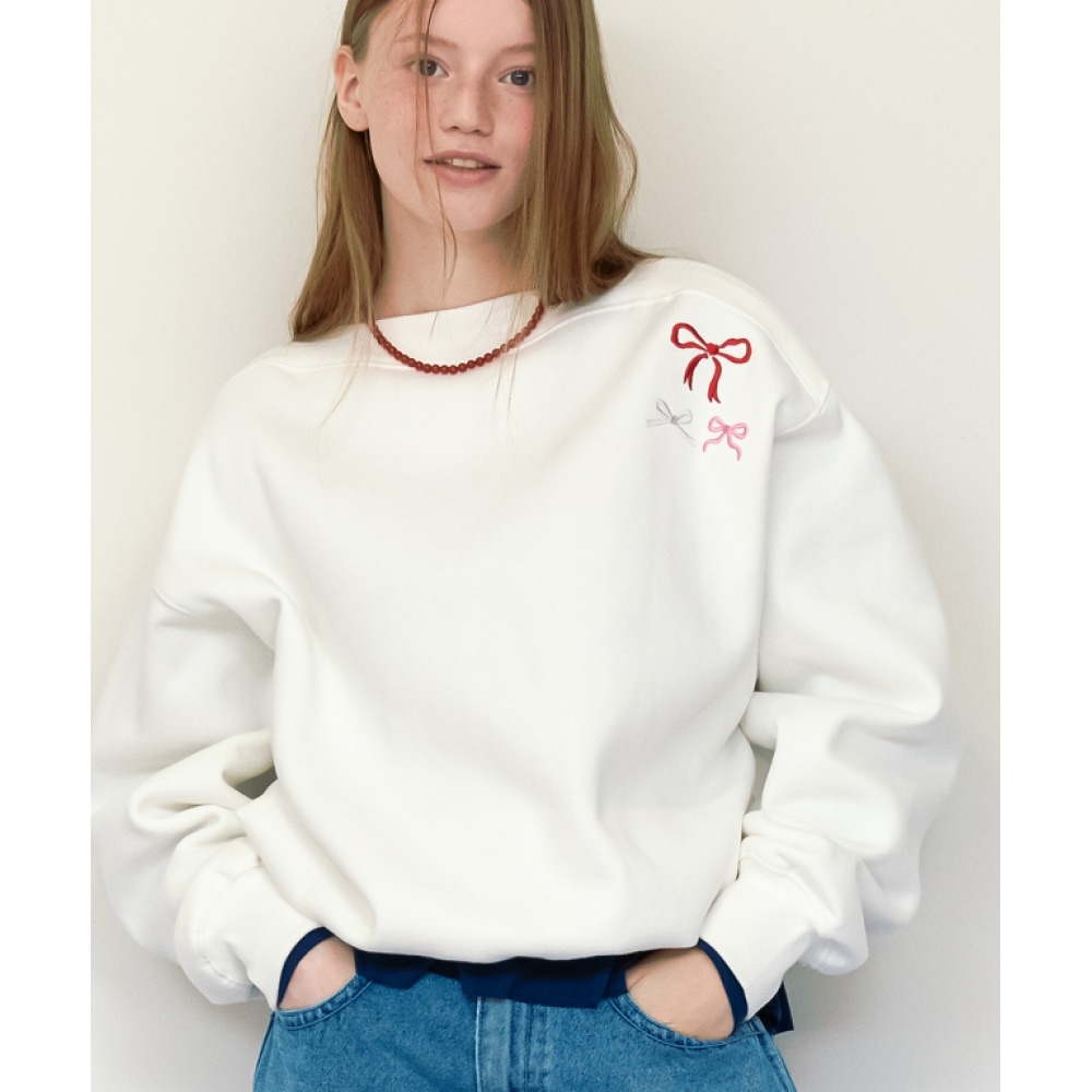 RONRON 3 リブボートネックスウェットシャツホワイト