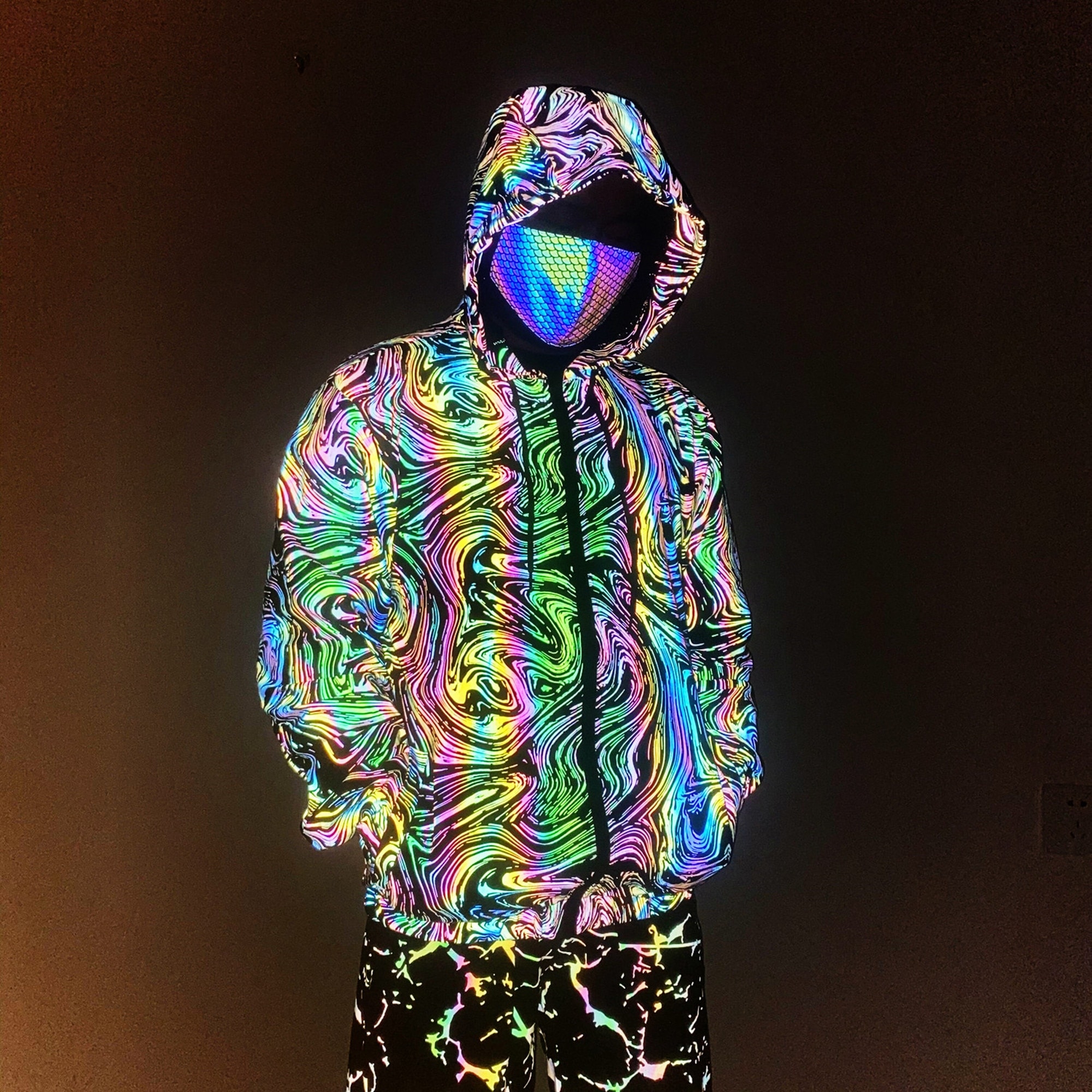 サイバーパンクVortexジャケット 2023 暗闇で反射するホログラフィックデザイン 薄型 ユニセックス ストリートデザイン ヒップホップ アウトドア ストリート デート ランニング