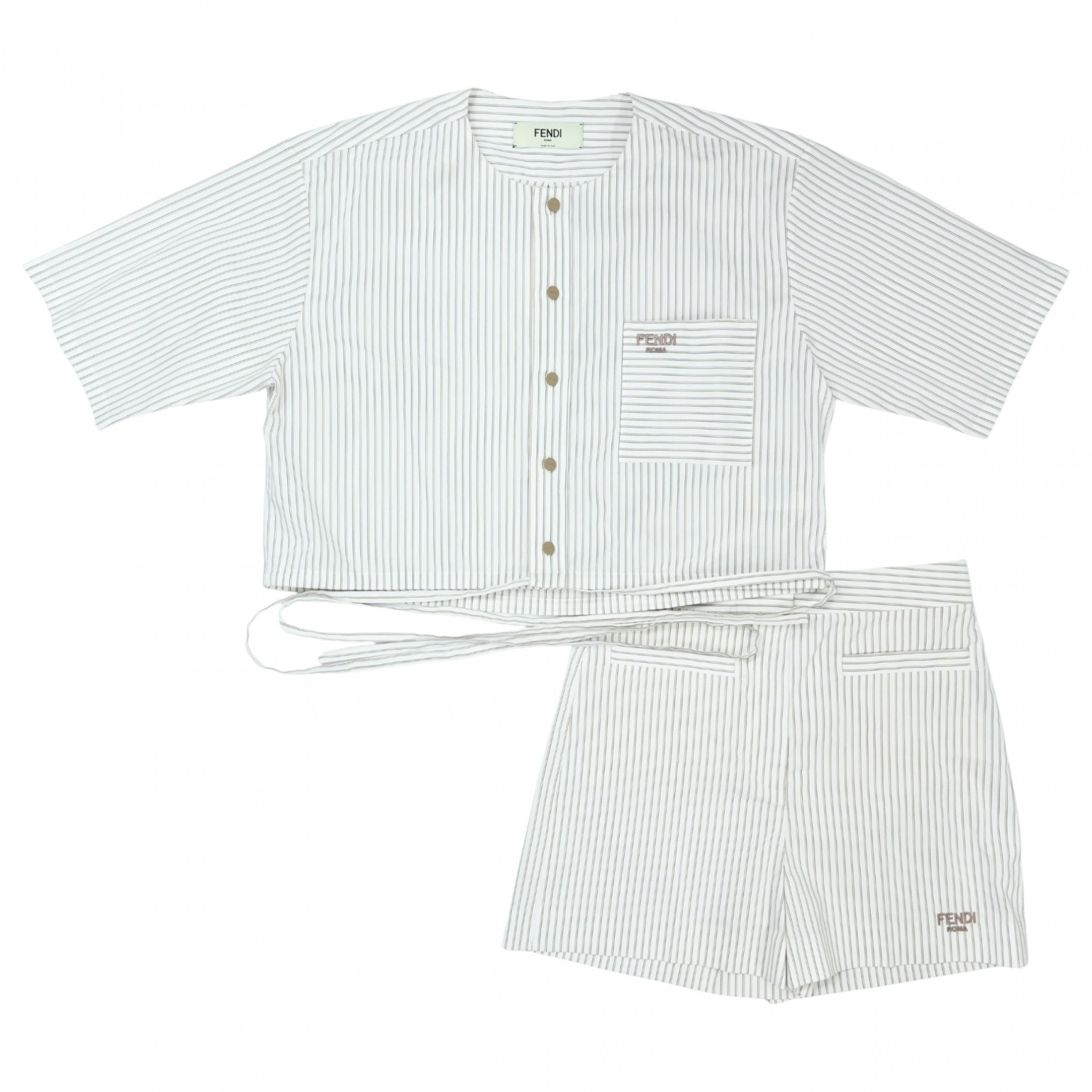 フェンディ ボーダーセットアップ サイズ36 シャツ ロゴ刺繍 Sランク fe4520sb