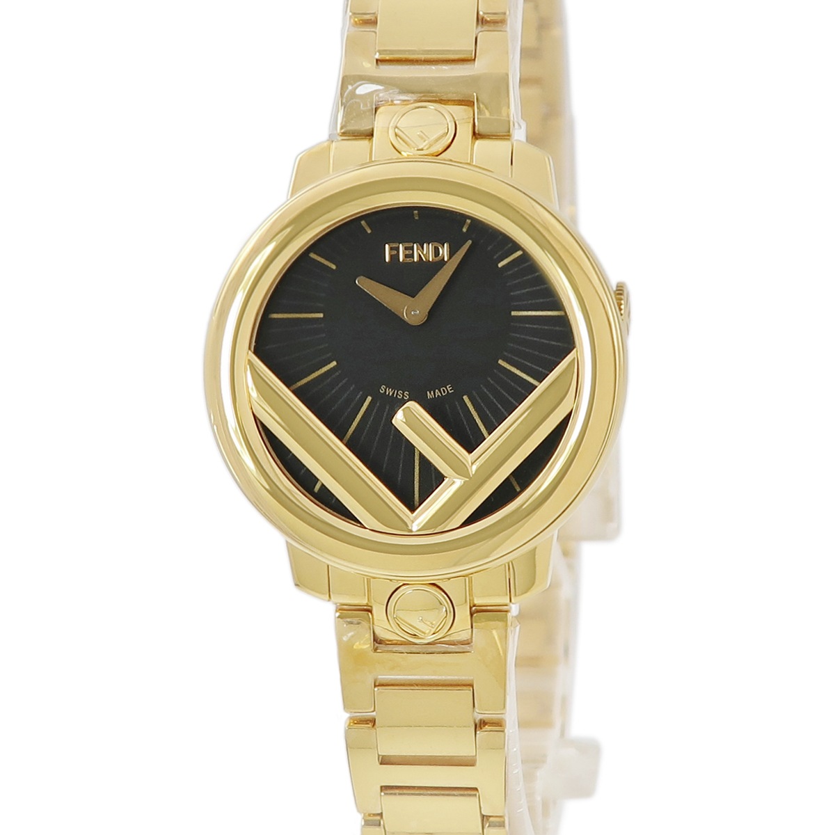 エフ イズ フェンディ ラナウェイ 28MM F711421000 クオーツ レディース 未使用 ブラック×ゴールド 3年保証