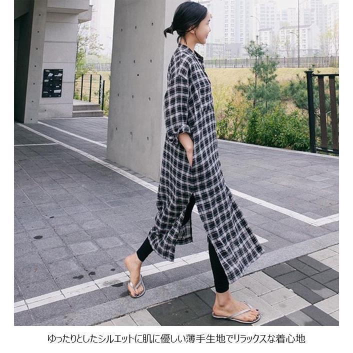 春 夏 シャツワンピ チェック柄 レディース ロングシャツ シャツ リネンシャツ 女性 長袖シャツ 薄手 ロングワンピ 長袖ワンピース