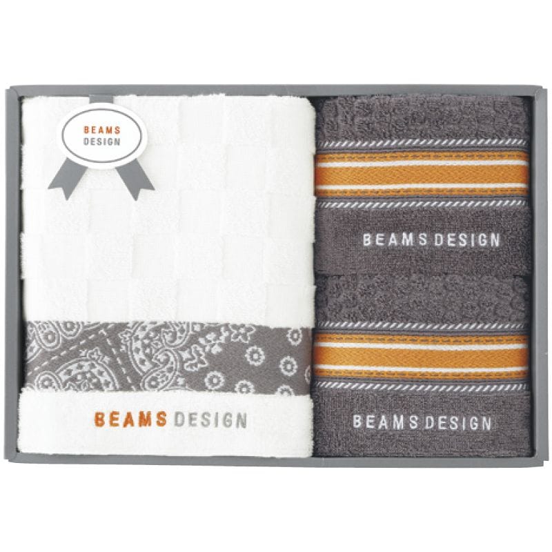 BEAMS DESIGN チェッカーバンダナ バスタオル&フェイスタオル2P グレー