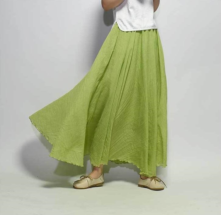 3140.ロング丈 シンプルフレアスカート（グラスグリーン）2019 春夏秋 無地 通勤通学 普段使い カジュアル