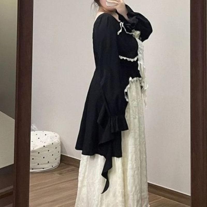 新しいファッションハイウエスト痩身冬のドレスプラスサイズの女性のための花のロールプレイングデザインのドレス
