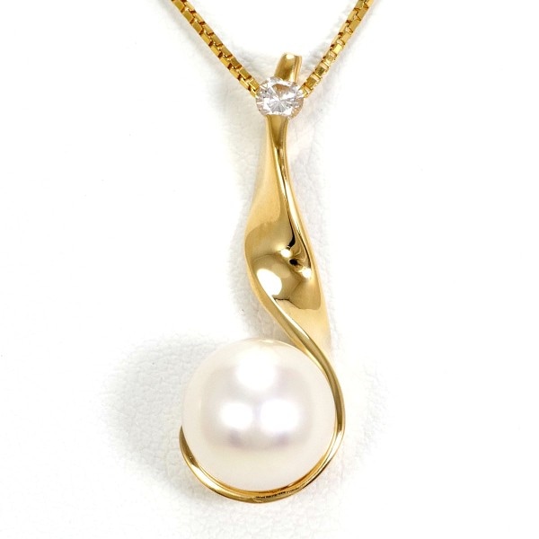 K18 18金 YG ネックレス パール(真珠) ダイヤ 0.07 ジュエリー 中古