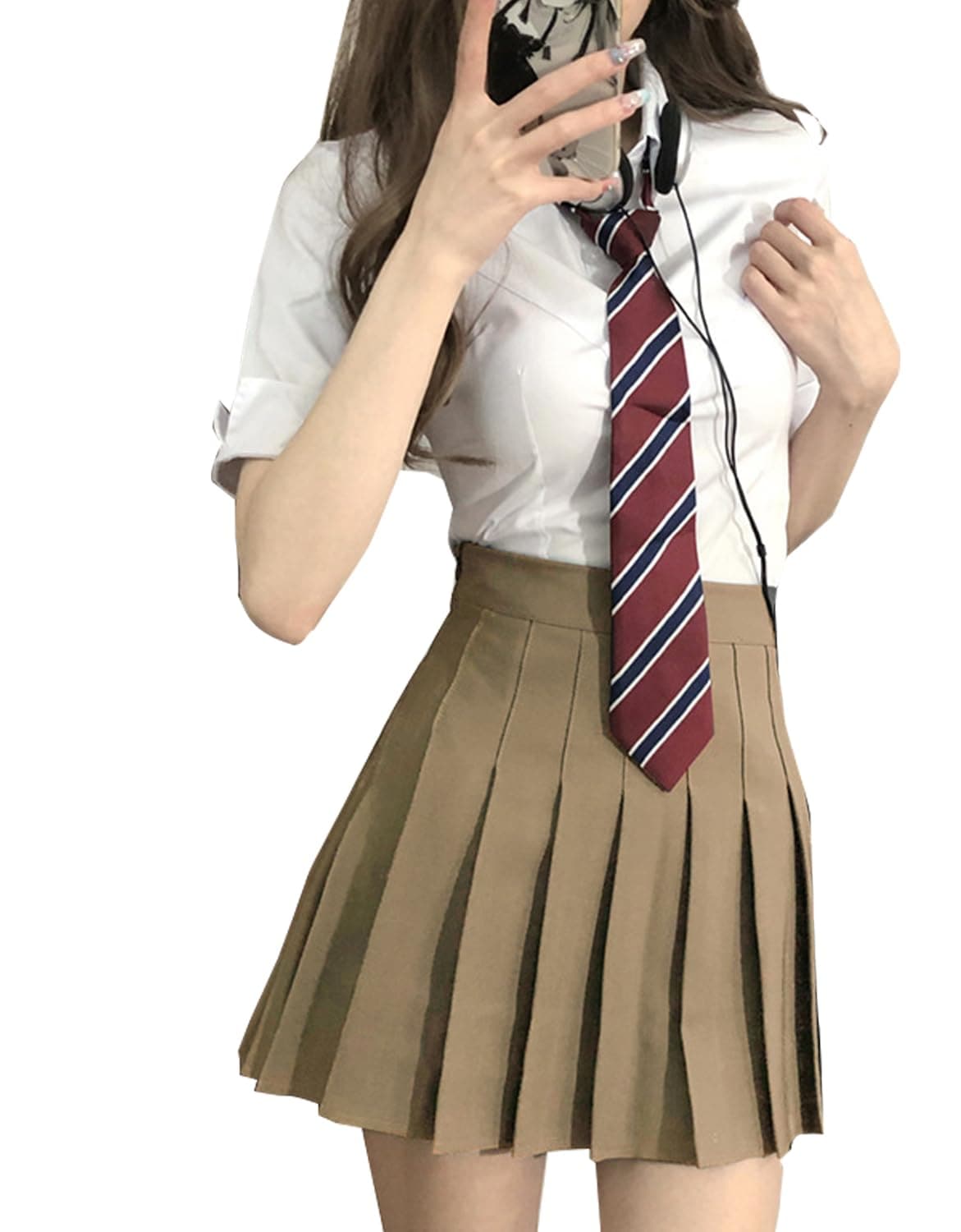 [QOOLYᅠ] セーラー服 3点セット コスプレ 高校生 学生 女子高生 JK 制服誘惑 可愛い かわいい 女性 仮装 衣装 ハロウィン クリスマス 人気 コスプレ(khaki, 26934