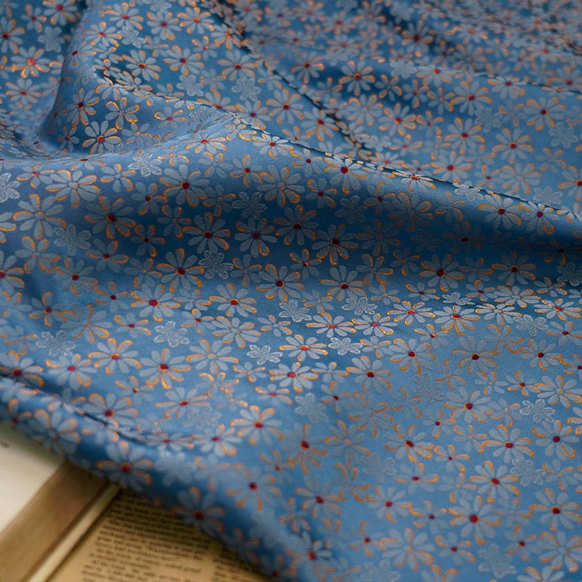 150CMx1M 生地 布 ジャガード織 メーカー生地 カットクロス 色織 花柄 小花 サテン ブルー 韓国風 布地 ぬの きじ ジャカード レトロ ハンドメイド はぎれ DIY 手芸 裁縫