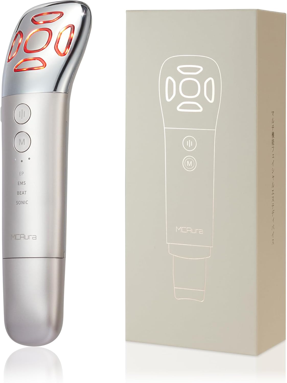 （エムシーオーラ）マルチ美顔器 ノヴァリフト フェイスケア 3色LED EMS 超音波振動 4モード12役 マルチ機能 【シャンパンゴールド】