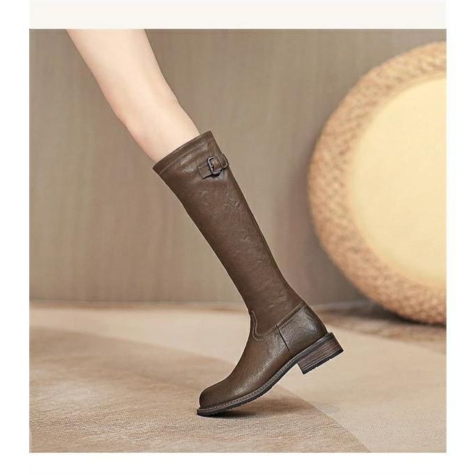 ブーツ レディース ロングブーツ ジョッキーブーツ ロング フラットジョッキーブーツ レディース ロングブーツ チャンキーヒール 3.5cm ローヒール レディース