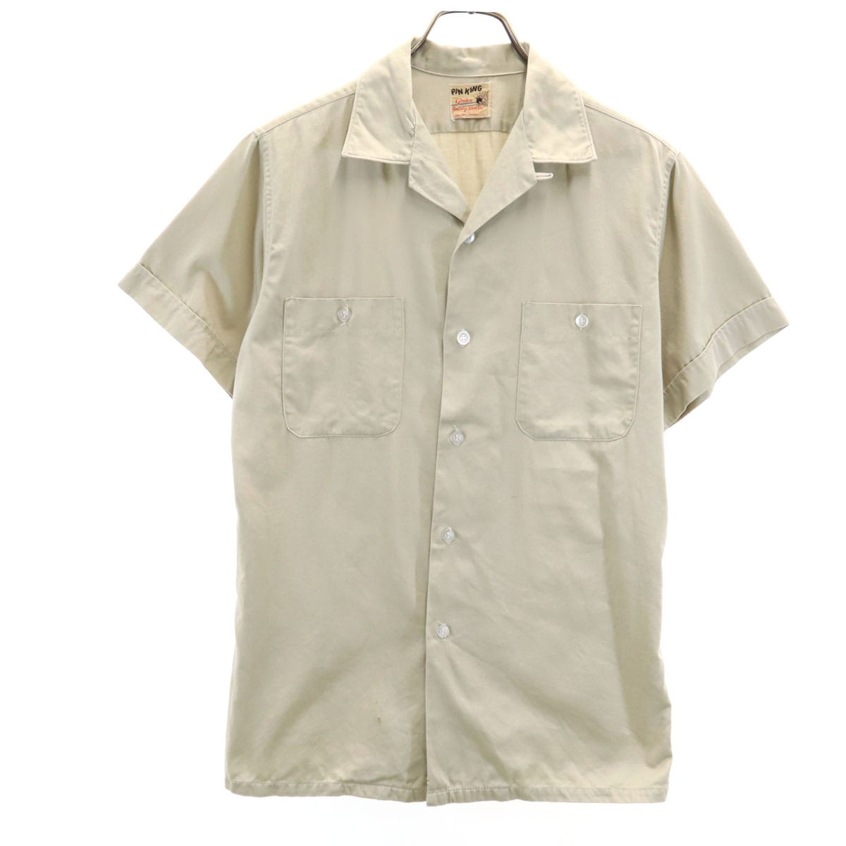PIN KING 60s ヴィンテージ 開襟 半袖 オープンカラー ボウリングシャツ ベージュ メンズ 古着 7,798円